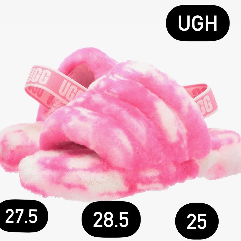 UGG Kids Fluffy Pink and Cream Slippers